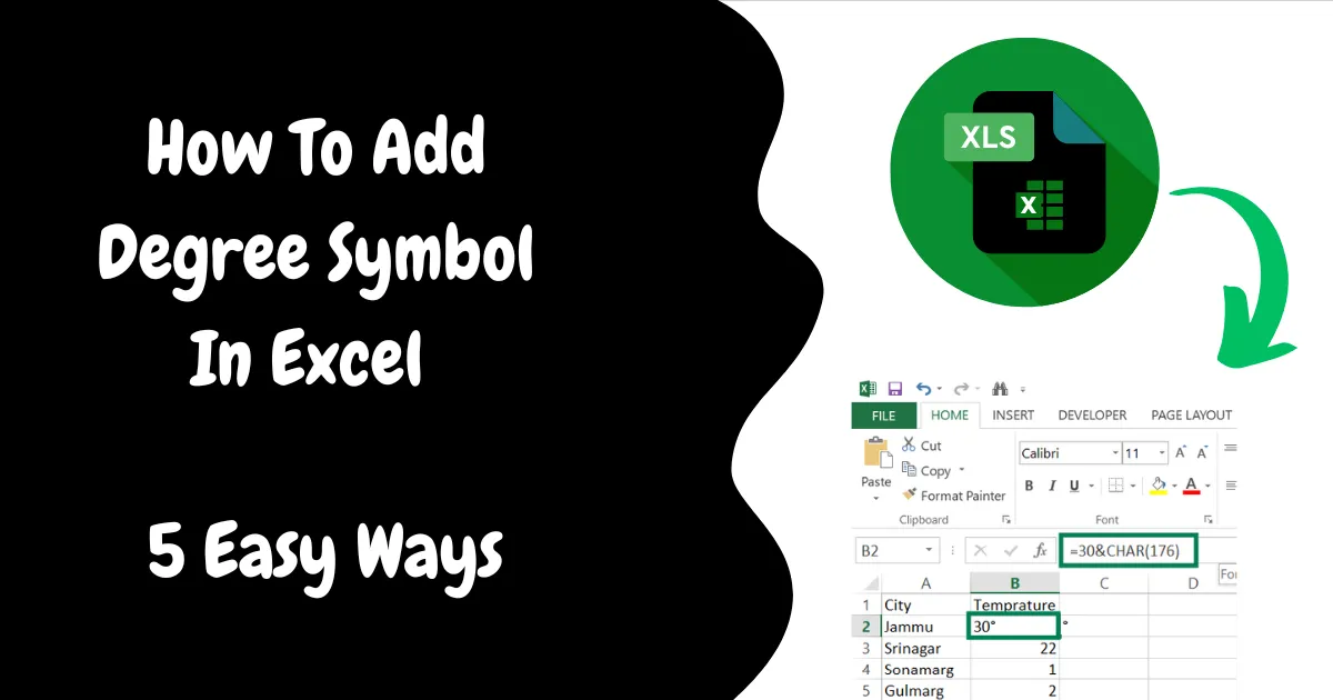 How To Add Degree Symbol In Excel